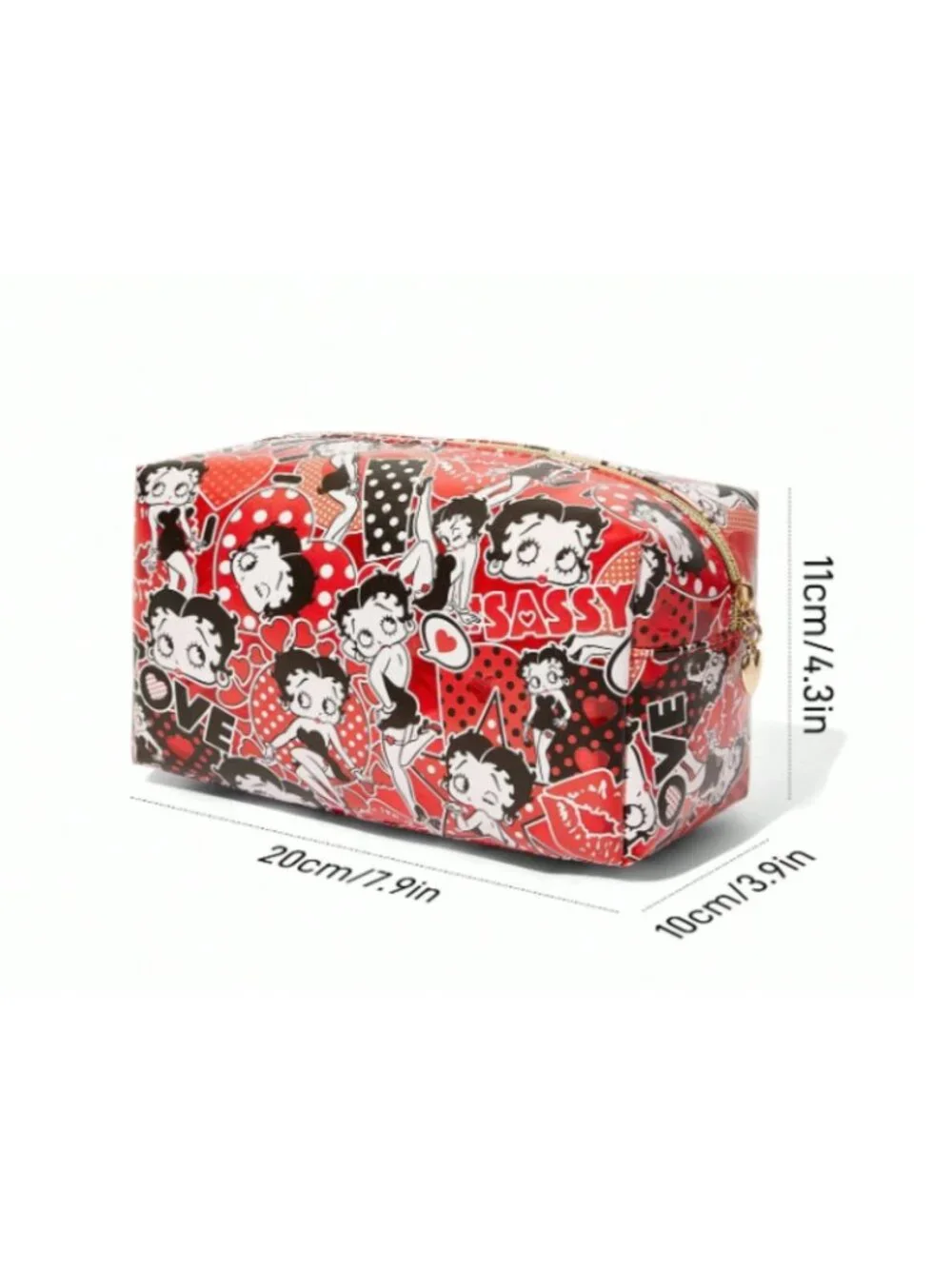 Betty Boop Large Capacity Cosmetic Bag – Red Love Print Makeup Organizer Travel